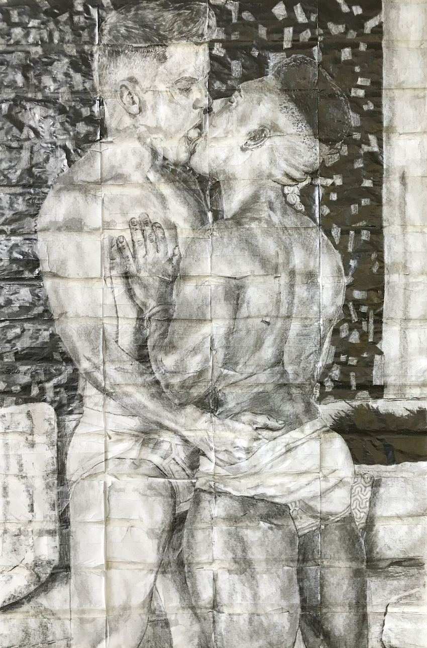 Andrew and Ben   |   2020   |   Pencil on fag (cigarette) papers   |   27.8cm x 40.5cm