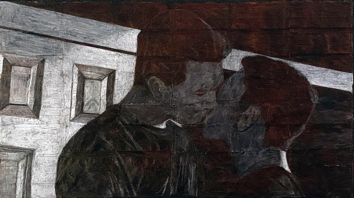 Angelo and Rafael  |   2026   |   Black and white coloured pencils on liquorice fag (cigarette) papers   |   21.7cm x 38.5cm
