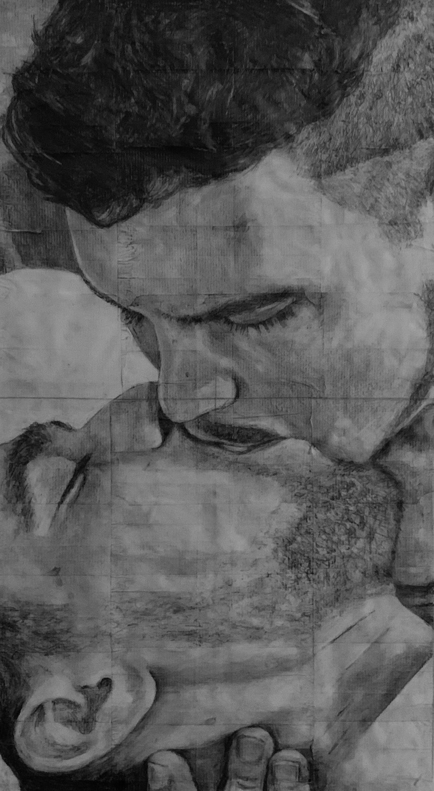 Gabriel and Nic   |   2023   |   Pencil on fag (cigarette) papers   |   15cm x 27cm