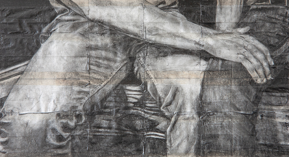 Richard and Christopher | 2023 | Pencil on fag (cigarette) papers | 22.7cm x 12.4cm