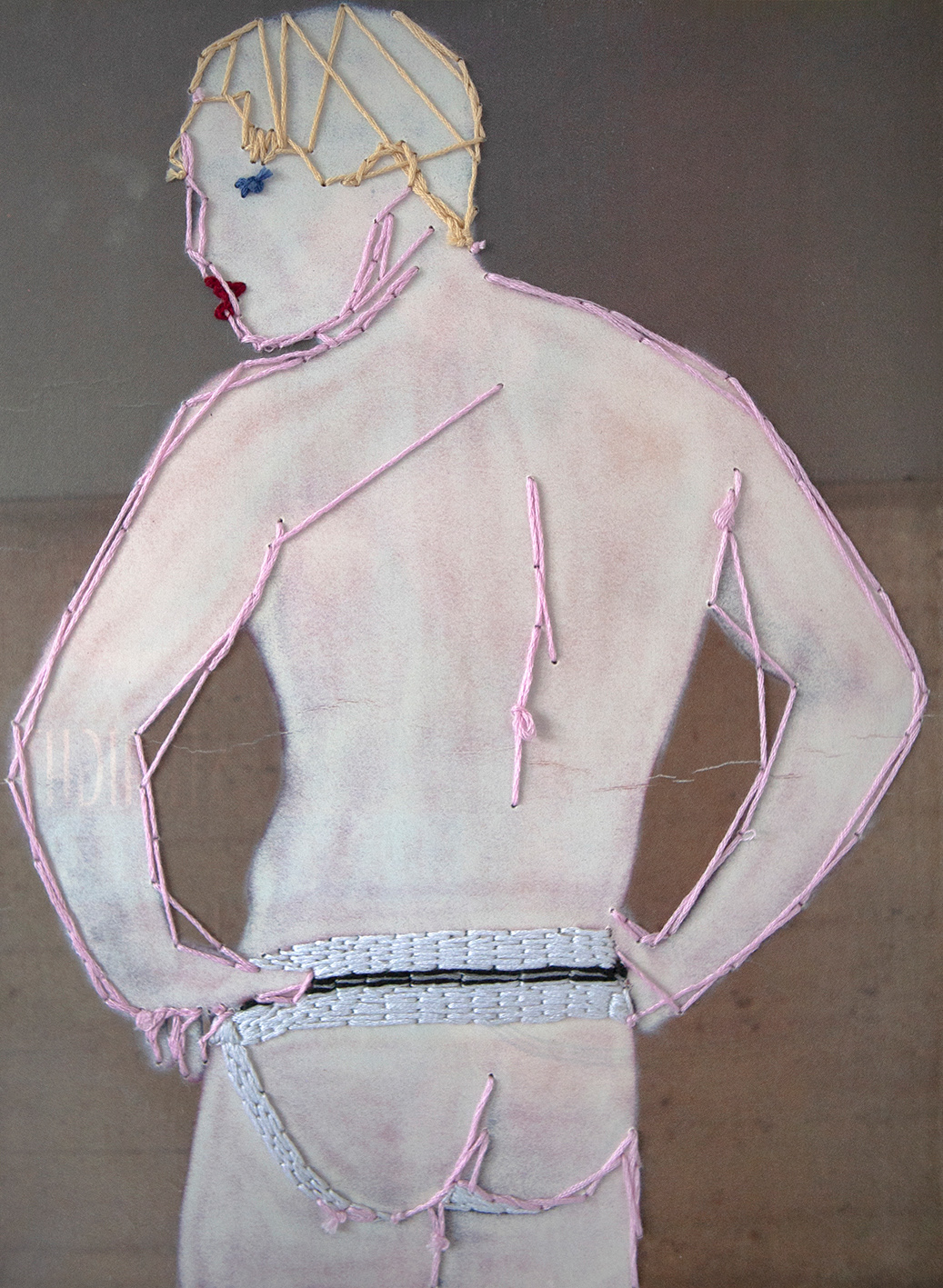 # 16 | 2020 | Embroidery on erased image from a magazine | 20.2cm x 27.6cm