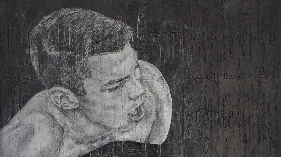 π΄ Thomas and β β β | 2020 | Pencil on fag (cigarette) papers | 42cm x 23.5cm