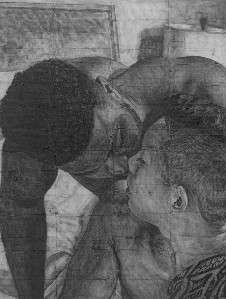 Marcel and Jin | 2024 | Pencil on fag (cigarette) papers | 27.6cm x 36.3cm