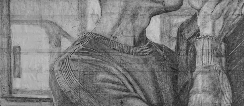 Spencer and Ross | 2023 | Pencil on fag (cigarette) papers | 39.7cm x 17.5cm