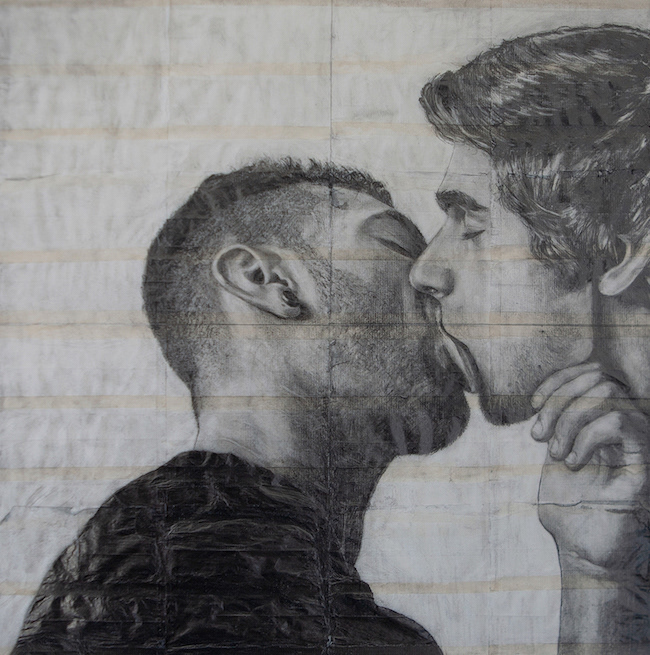 Javier and Marc | 2022 | Pencil on fag (cigarette) papers | 26.7cm x 26.9cm