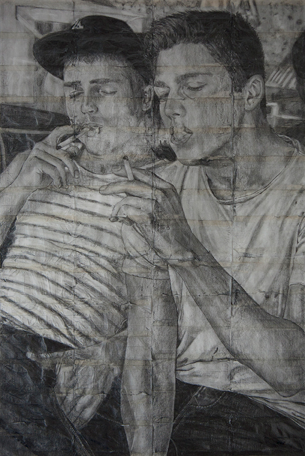 π΄ Harry and Tom | 2020 | Pencil on fag (cigarette) papers | 26.7cm x 40cm