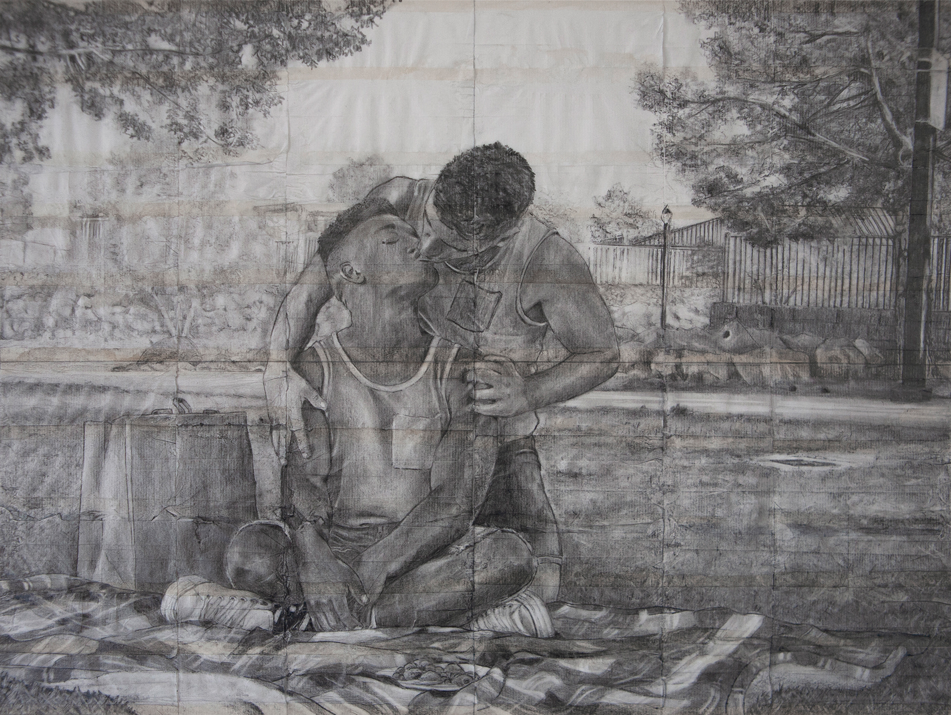 Kenny and Craig | 2021 | Pencil on fag (cigarette) papers | 35.5cm x 26.7cm