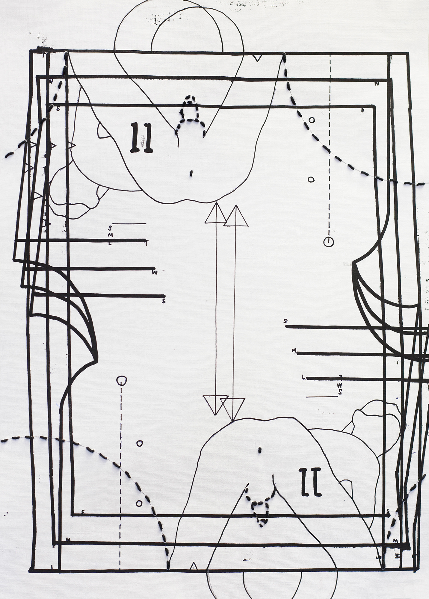 Title: Pattern study #11 | Date: 2019 | Medium: Acrylic paint and embroidery on paper | Dimensions: 297mm x 420