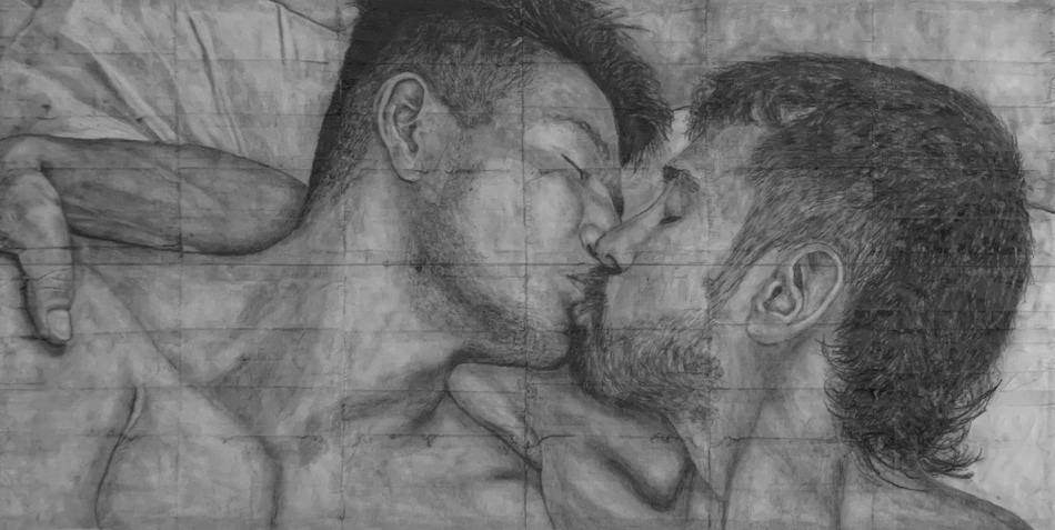 Roman and Mateo   |   2024   |   Pencil on fag (cigarette) papers   |   20cm x 39.5cm