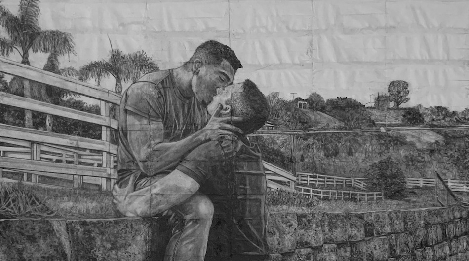🔴   Max and Toby   |   2024   |   Pencil on fag (cigarette) papers   |   22.3cm x 39.8cm