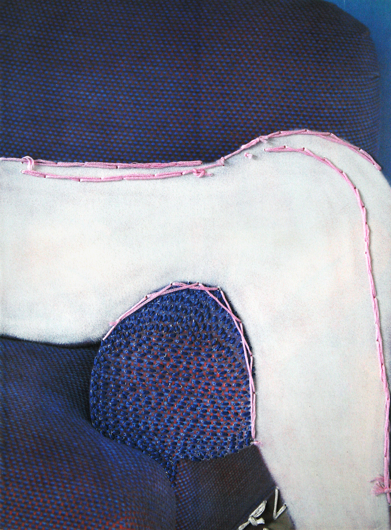 # 6 | 2020 | Embroidery on erased image from a magazine | 20.3cm x 27.5cm