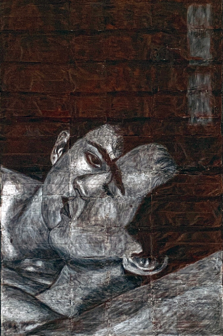 Malik and Ezra   |   2026   |   Black and white coloured pencils on liquorice fag (cigarette) papers   |   33.1cm x 21.8cm