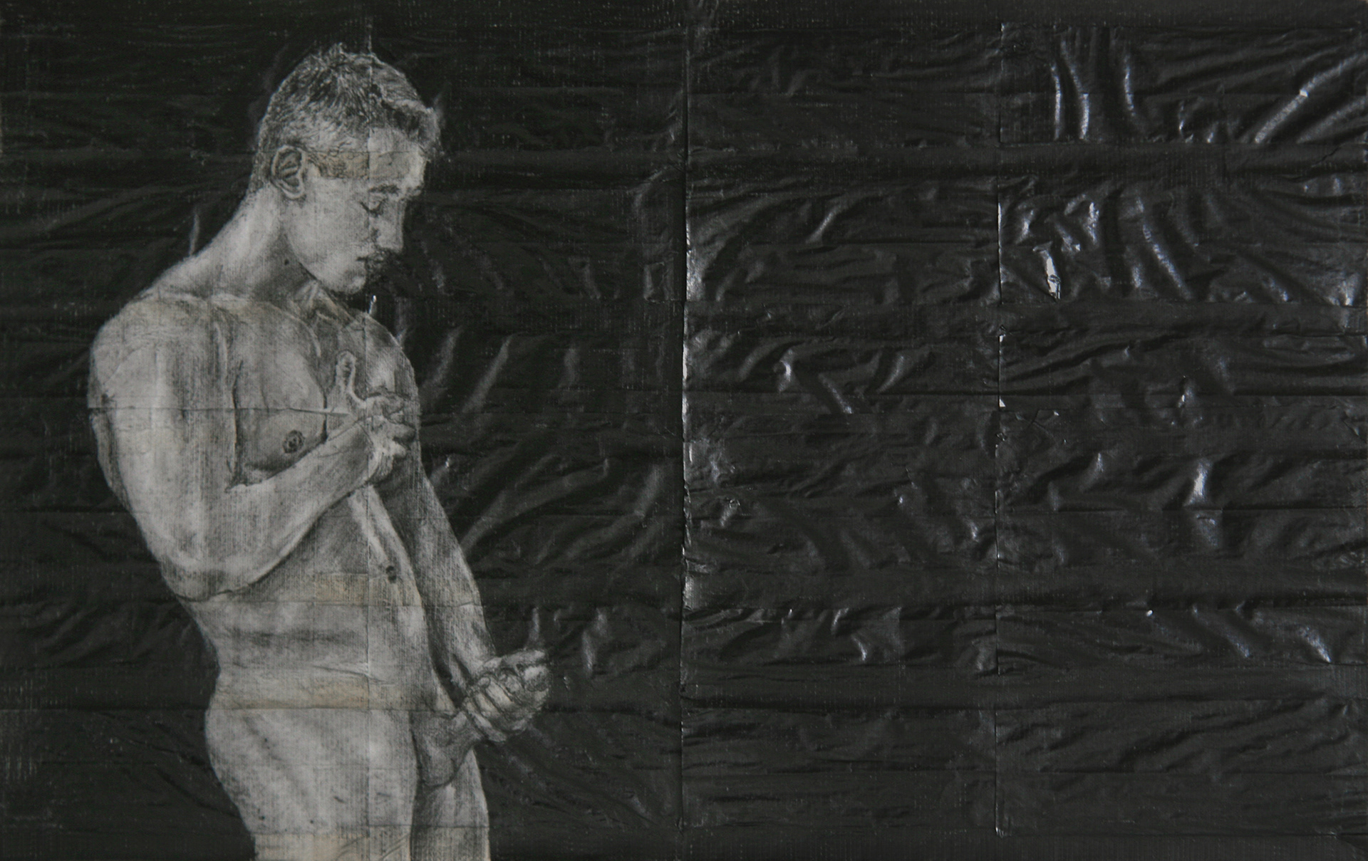 Pleasuring himSELF ISOLATION #2 | 2020 | Pencil on fag (cigarette) papers | 29.7cm x 21cm