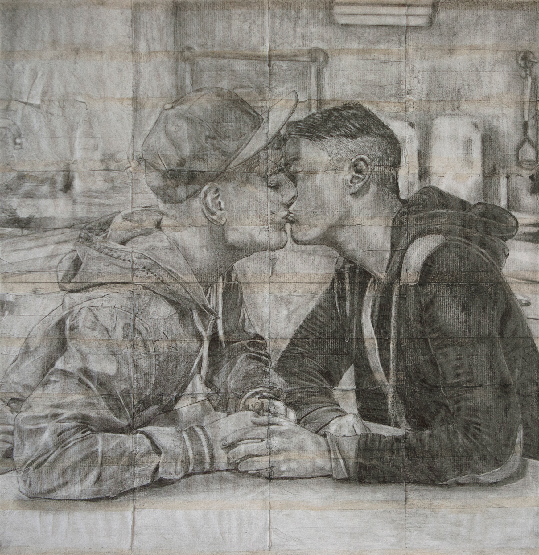 Kieron and Wayne | 2021 | Pencil on fag (cigarette) papers | 27.3cm x 28.1cm