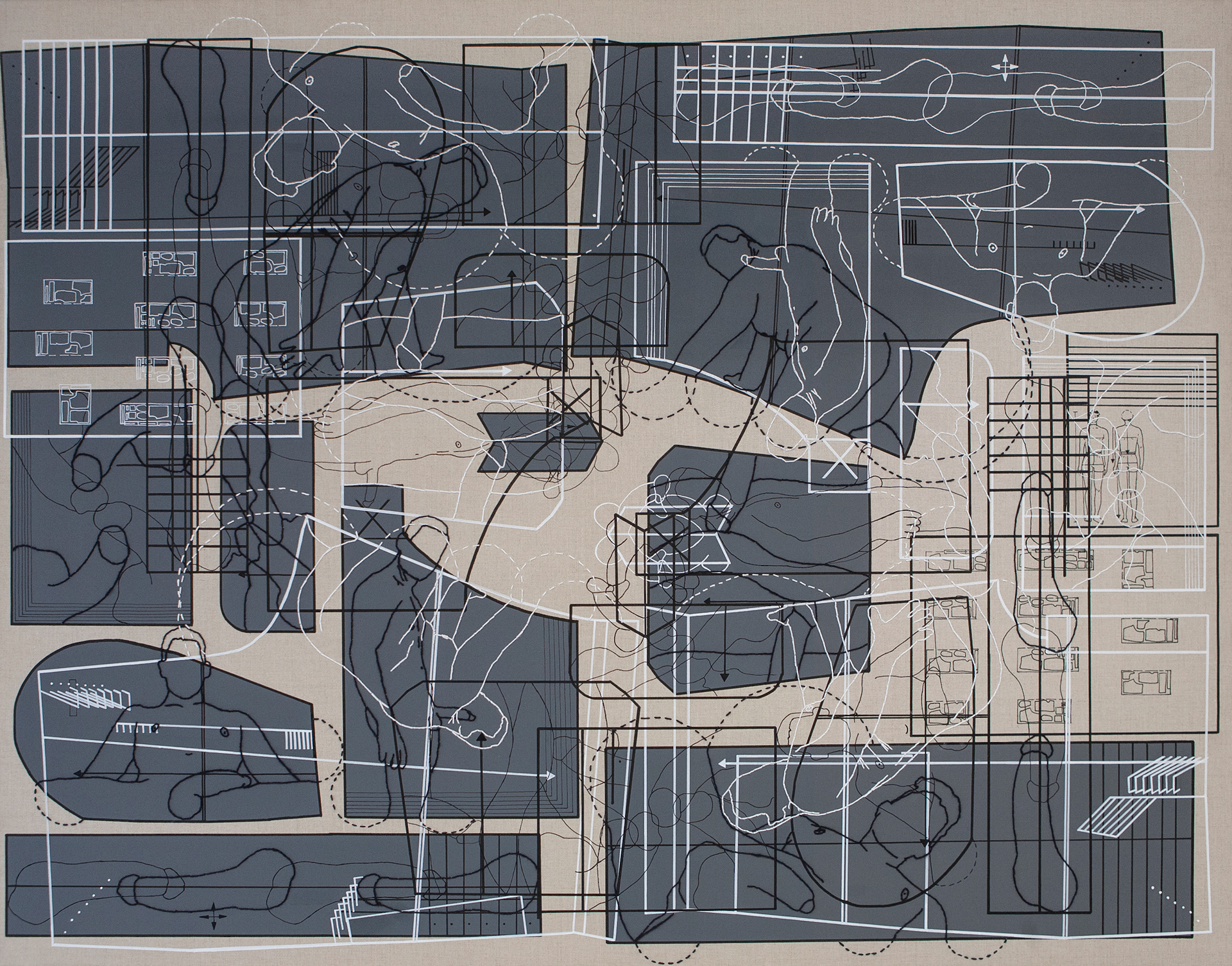 Pattern # 7381   |   Acrylic paint and embroidery on linen   |   2019   |   115cm x 145cm