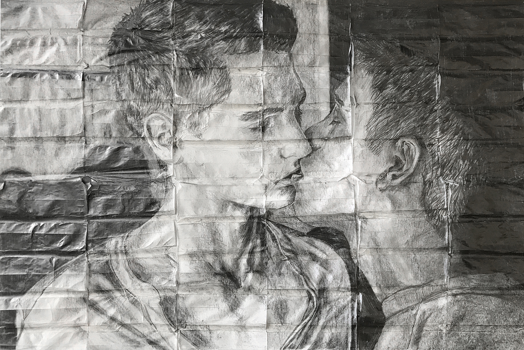 Leo and Brian | 2020 | Pencil on fag (cigarette) papers | 41cm x 28cm