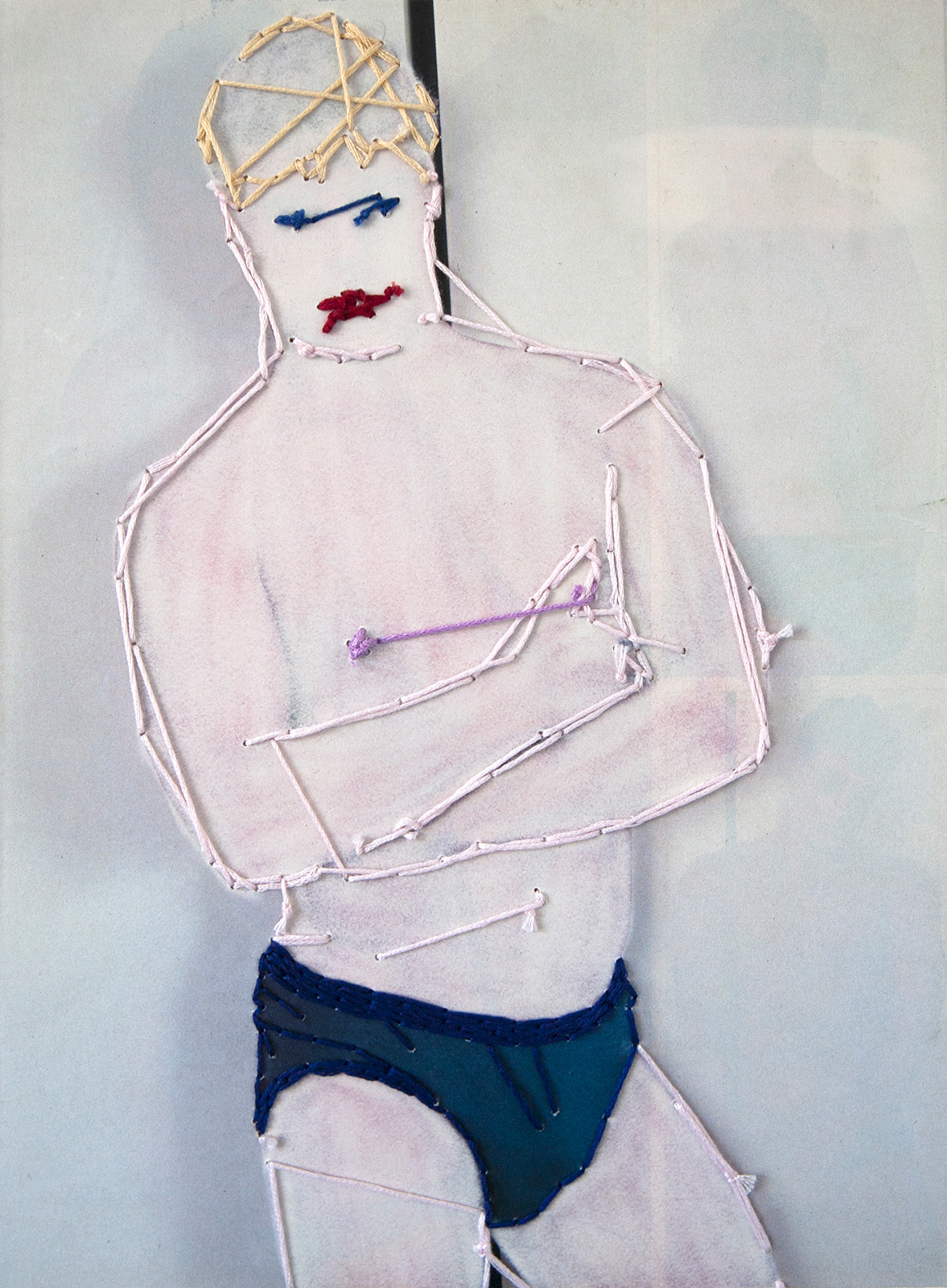 # 21 | 2021 | Embroidery on erased image from a magazine | 20.3cm x 27.5cm