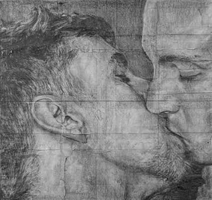 π΄ Glenn and David | 2023 | Pencil on fag (cigarette) papers | 15cm x 13.9cm