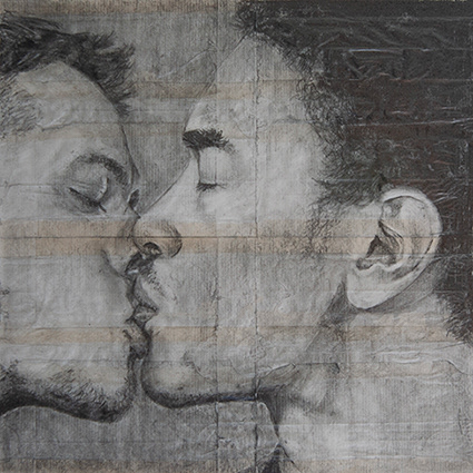 Nathan and Jeremiah | 2023 | Pencil on fag (cigarette) papers | 15cm x 15cm