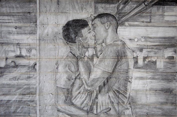 π΄ Nicholas and Jason | 2020 | Pencil on fag (cigarette) papers | 40.2cm x 26.7cm