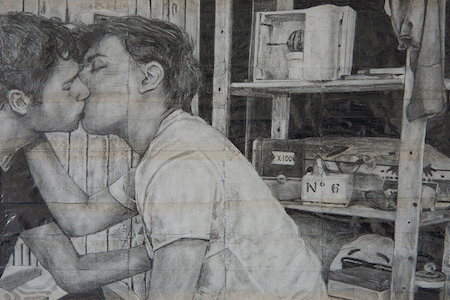 π΄ Gareth and MIke | 2022 | Pencil on fag (cigarette) papers | 24.2cm x 16.1cm