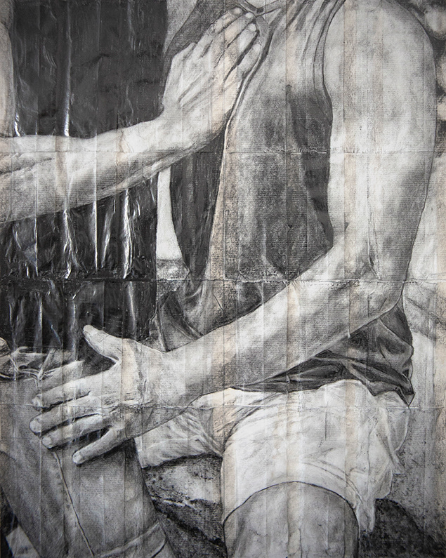 Ricky and Kevin | 2023 | Pencil on fag (cigarette) papers | 19.8cm x 24.8cm