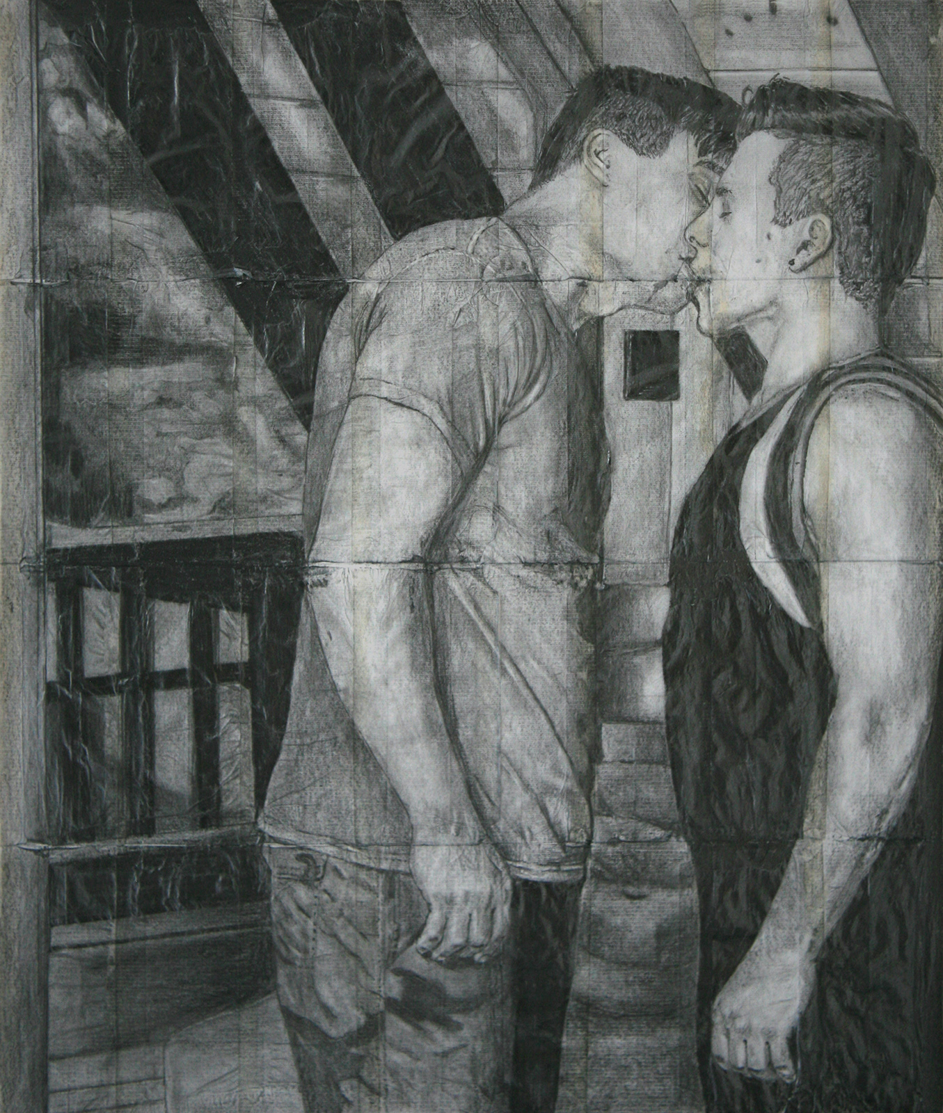 Robbie and Lucas | 2020 | Pencil on fag (cigarette) papers | 23.3cm x 27.5cm