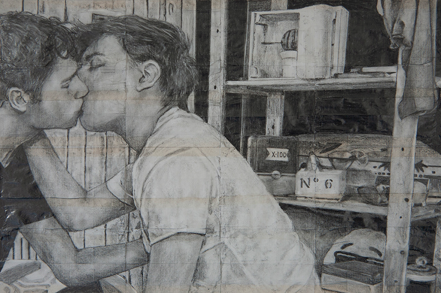 Gareth and MIke | 2022 | Pencil on fag (cigarette) papers | 24.2cm x 16.1cm