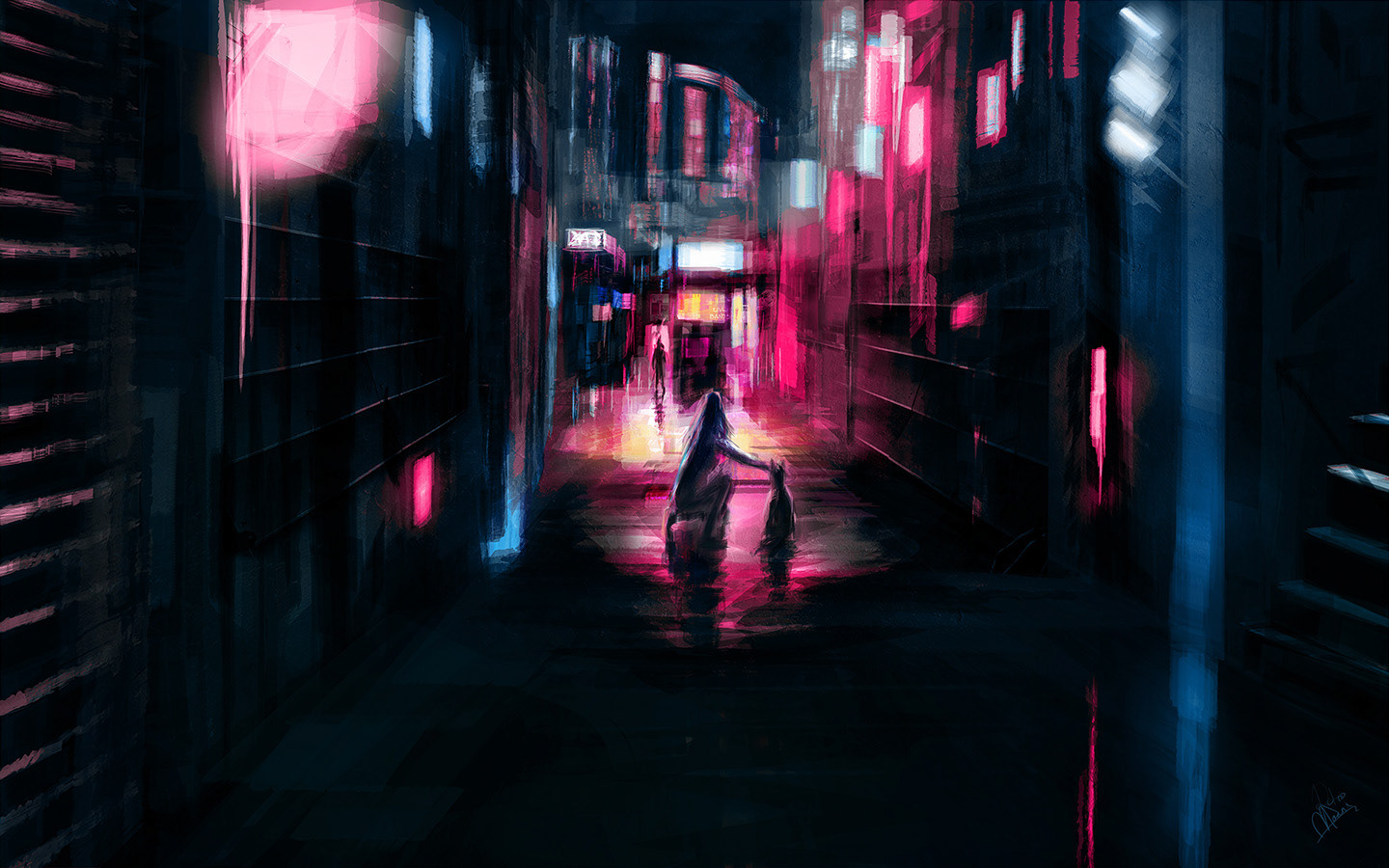 Neon Alley Cat. Painted in Photoshop.