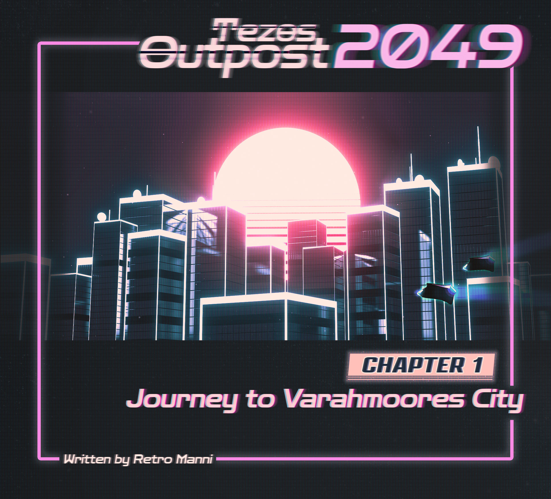 Cover art for the audiobook, Tezos Outpost 2049. Created using Blender and Photoshop.