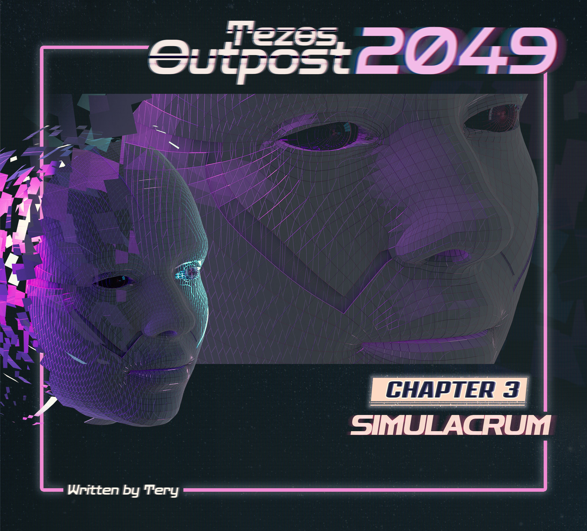 Cover art for the audiobook, Tezos Outpost 2049. Created using Blender and Photoshop.