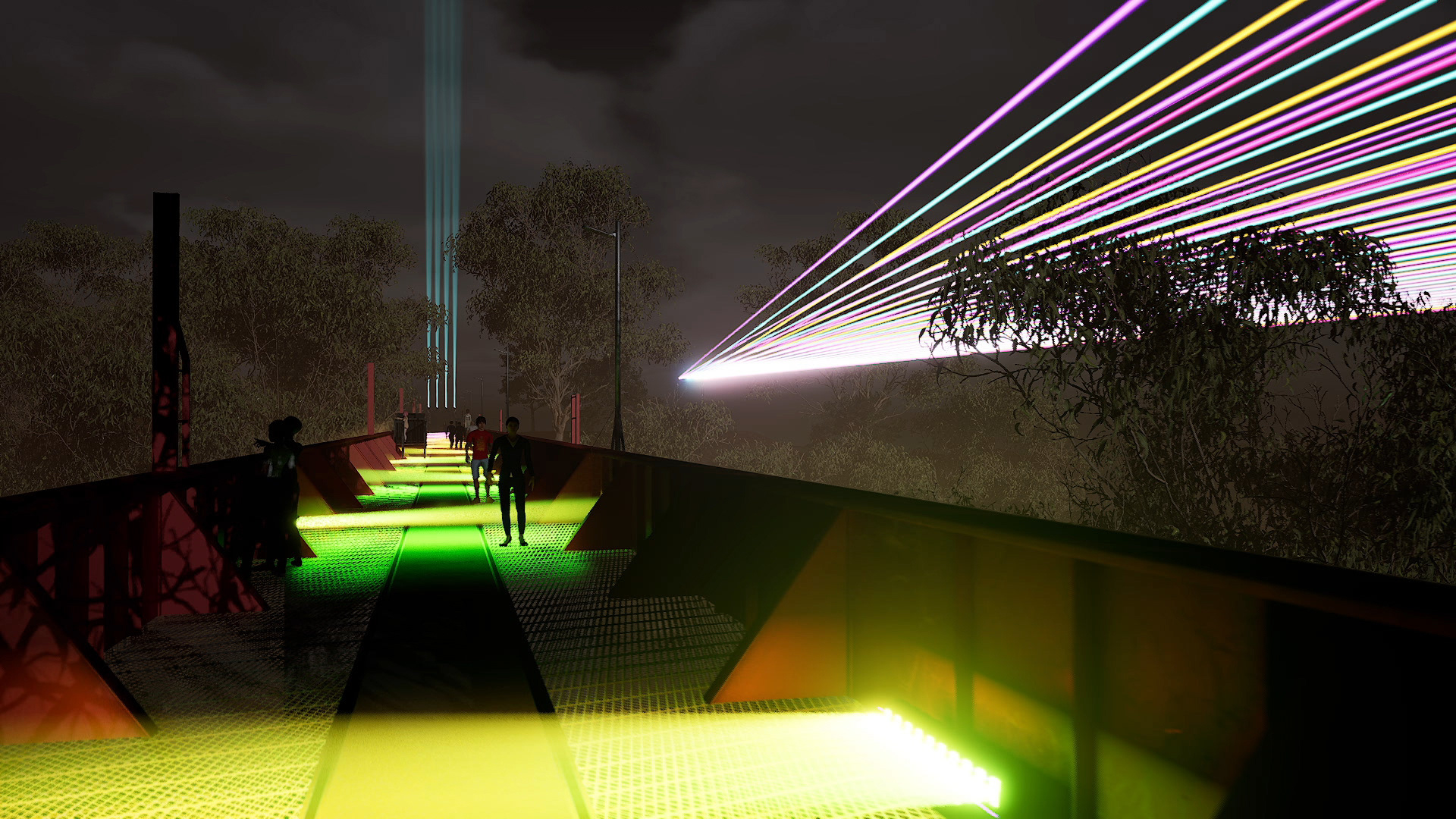 Festival Pre-Visualization - lighting a bridge with a laser canopy