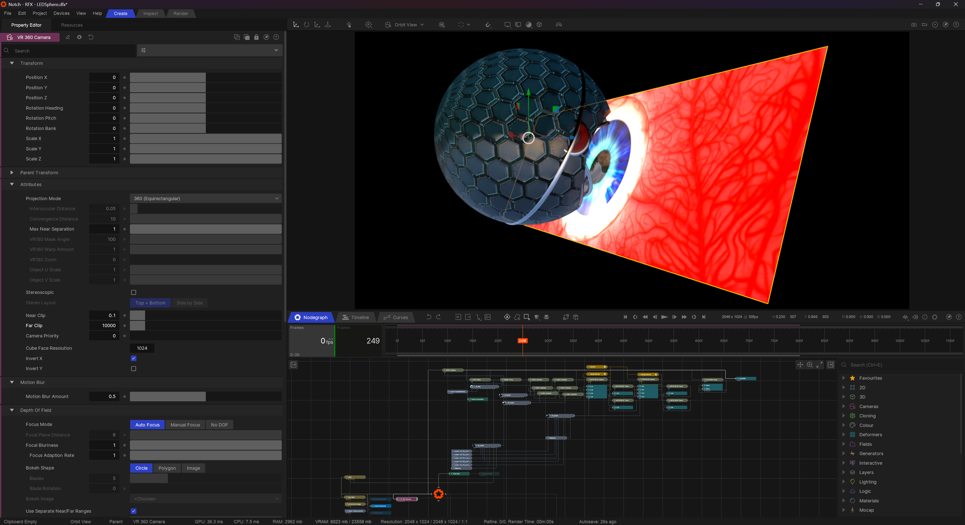 Spherical content creation in Notch