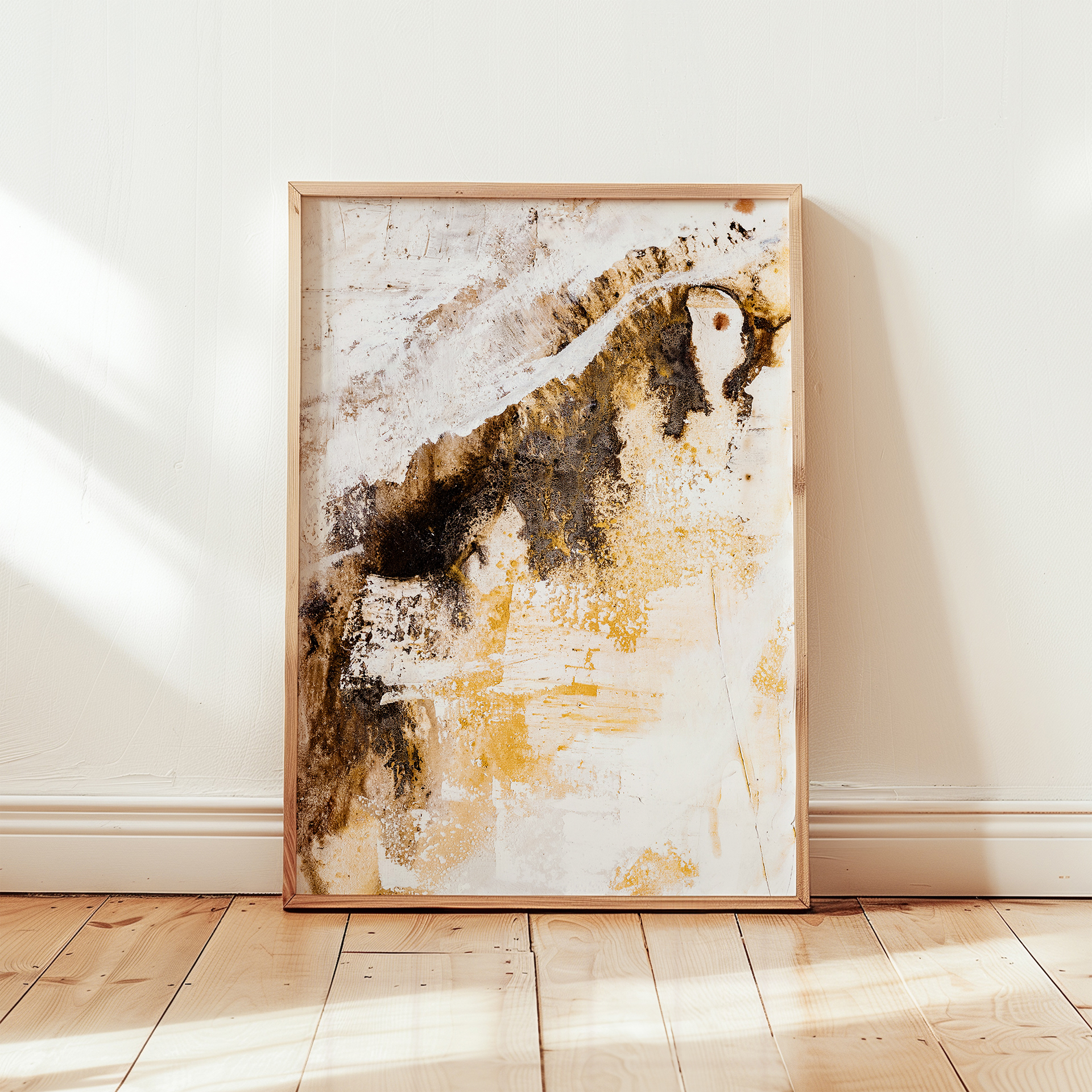 Jutteren |  40x50cm | natuurpigment, texels zand, acryl |  incl handgemaakte gebeitste mahonie kleur houten lijst |