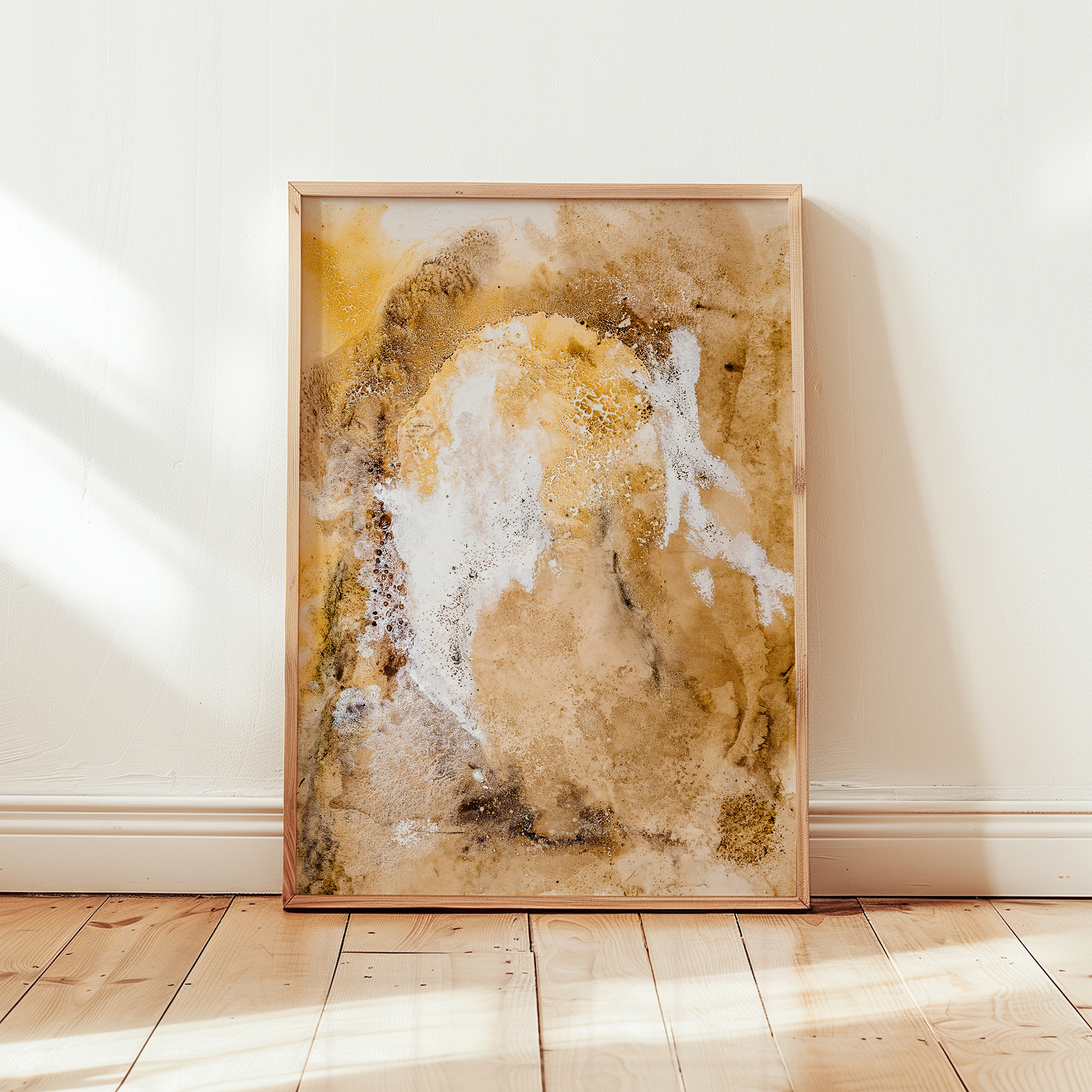 Zeeschuim | 80x60 cm | aarde pigmenten, texels zand, acryl | incl lijst |