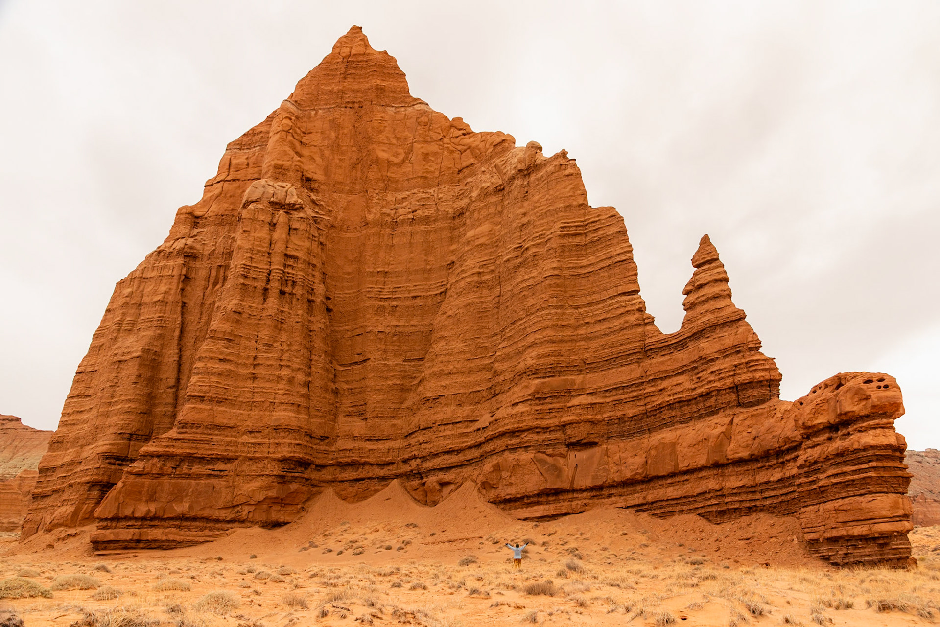 The size of the Temple of the Moon formation, the smaller sibling of the Temple of the Sun, in Capitol Reef, is impressive.