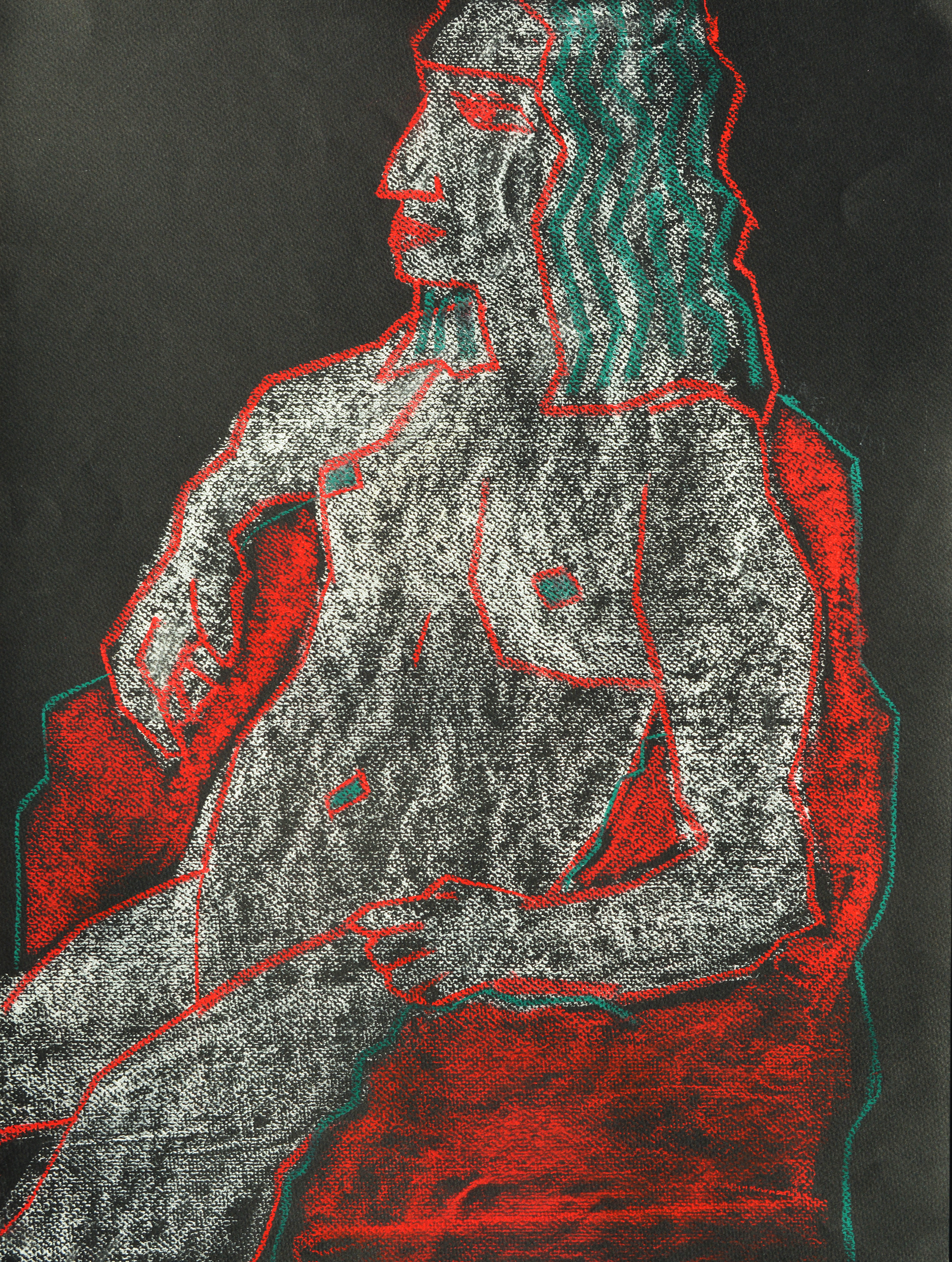 Kneel Before Me ; 18x25.5" chalk pastel on textured black paper (2019)