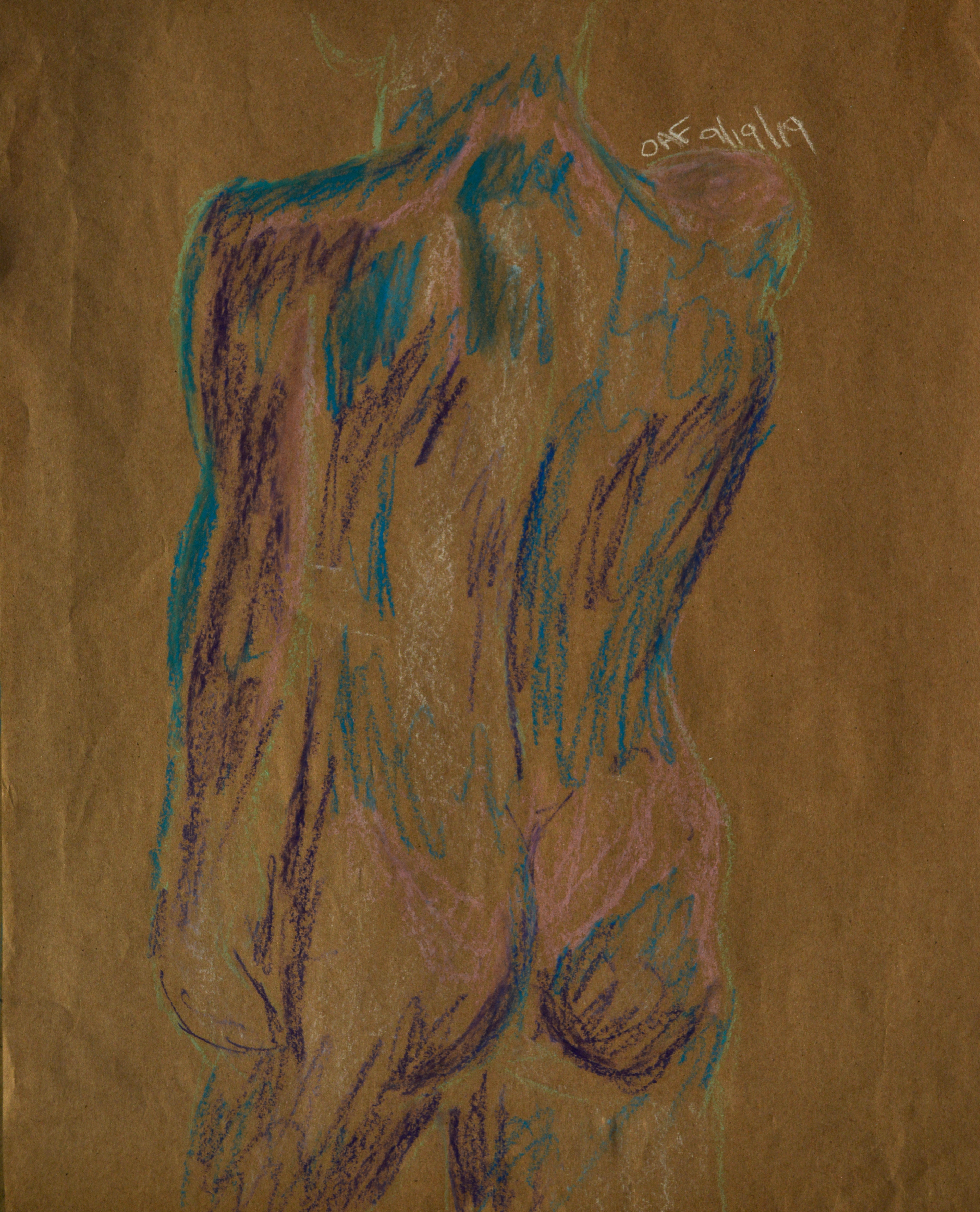 Staying Calm ; 18x21.5" oil pastel on brown kraft paper (2019)