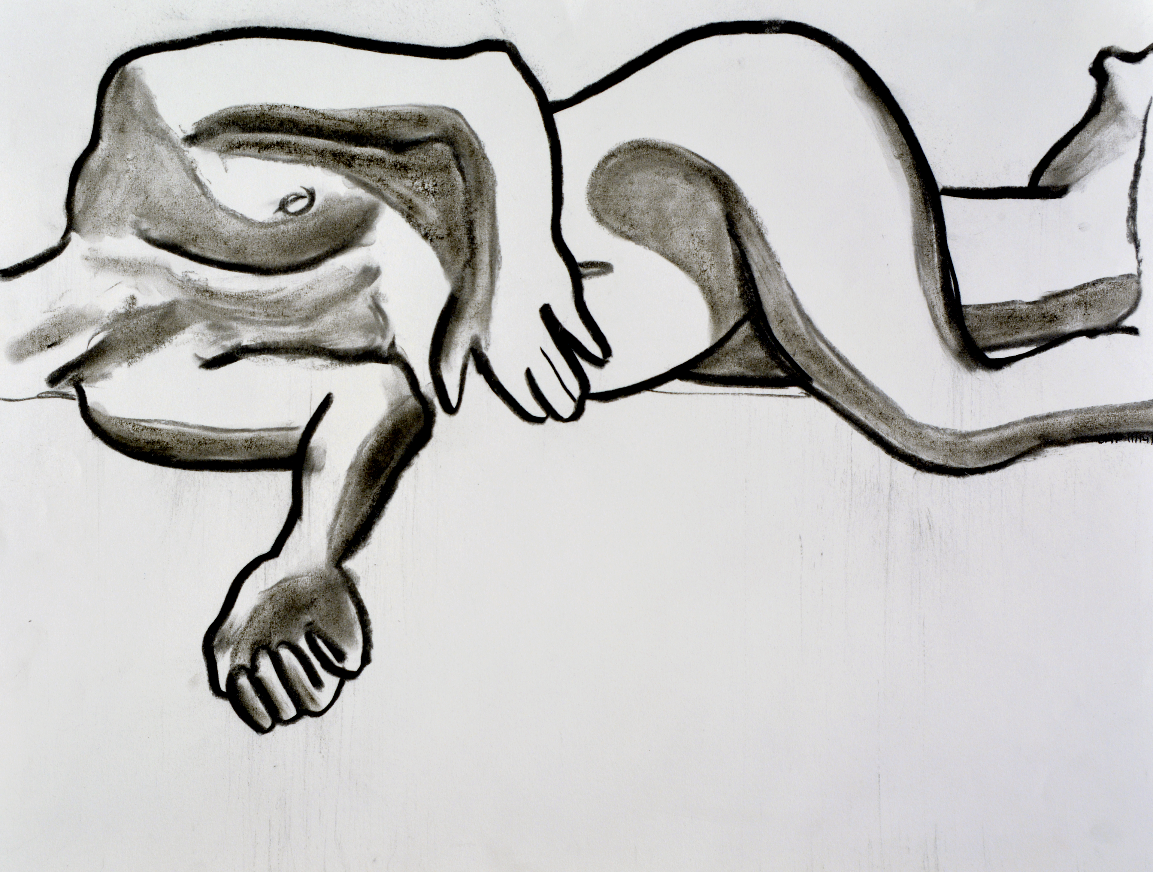 Exhausted ; 18x24" vine charcoal on Strathmore drawing paper (2019)
