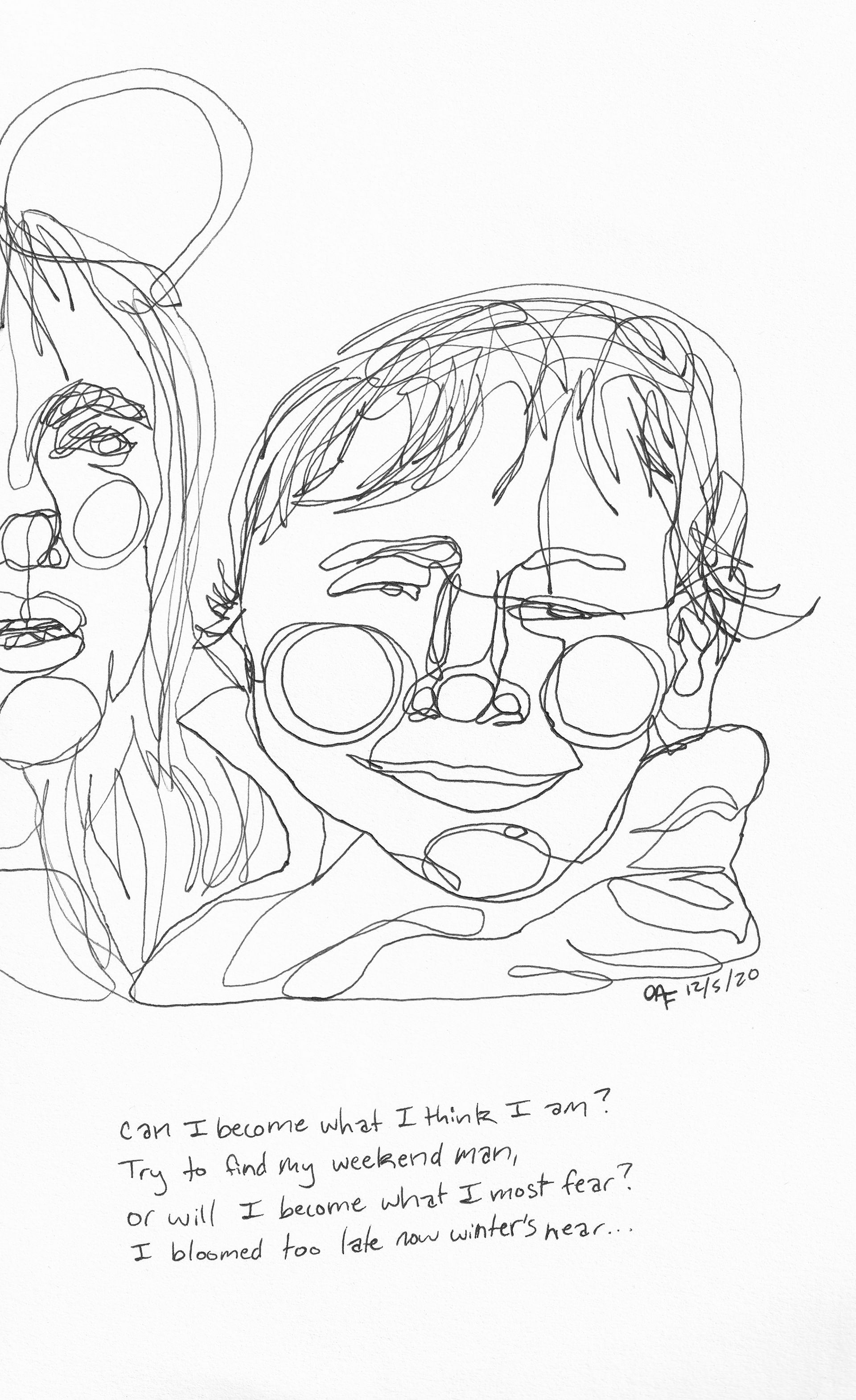 Someone Called While You Were Out ; G-2 Gel pen on manila paper 7x11.25" (2021)