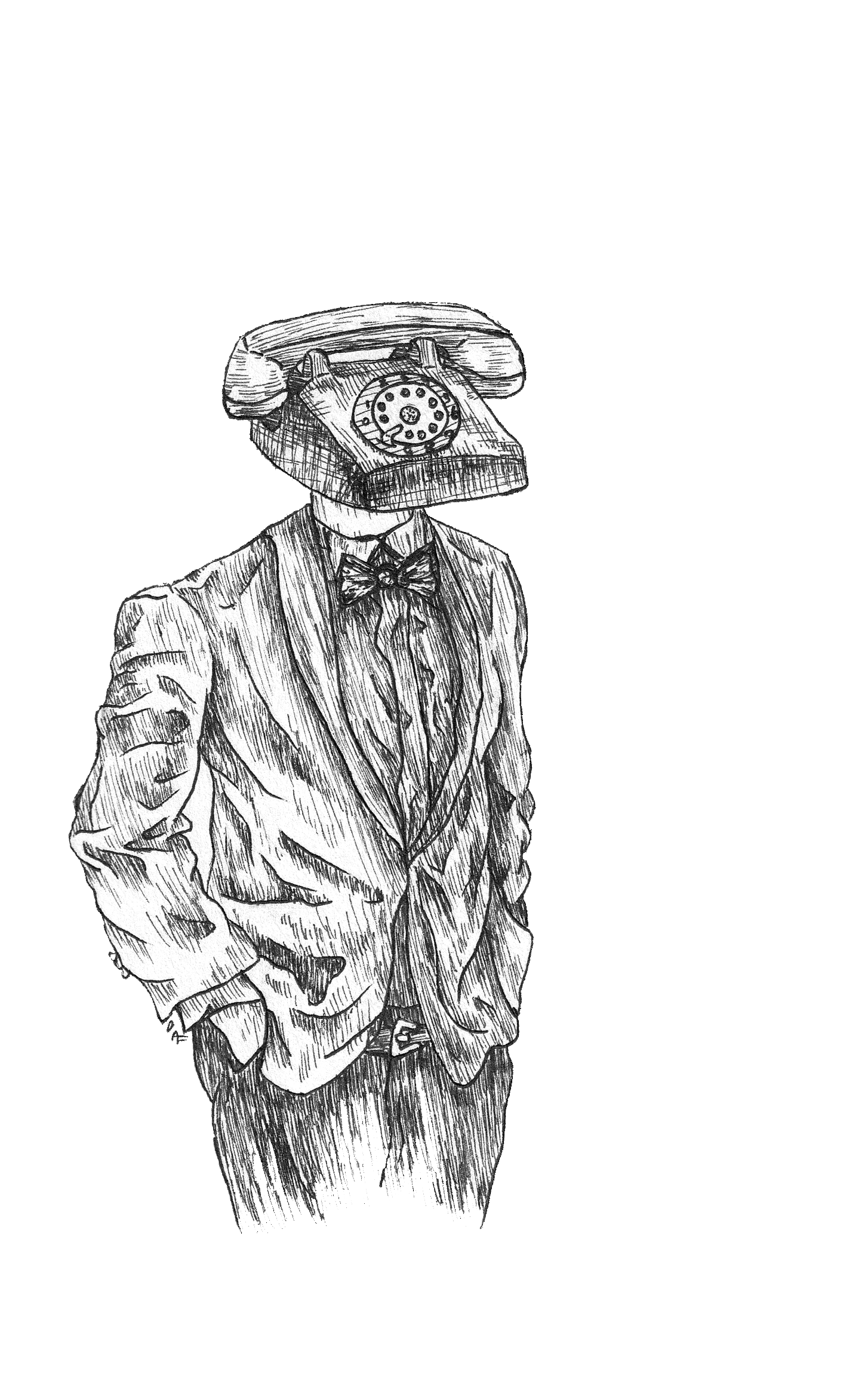 Phone Guy ; G-2 Gel pen on sketchbook paper 9x12" (2021