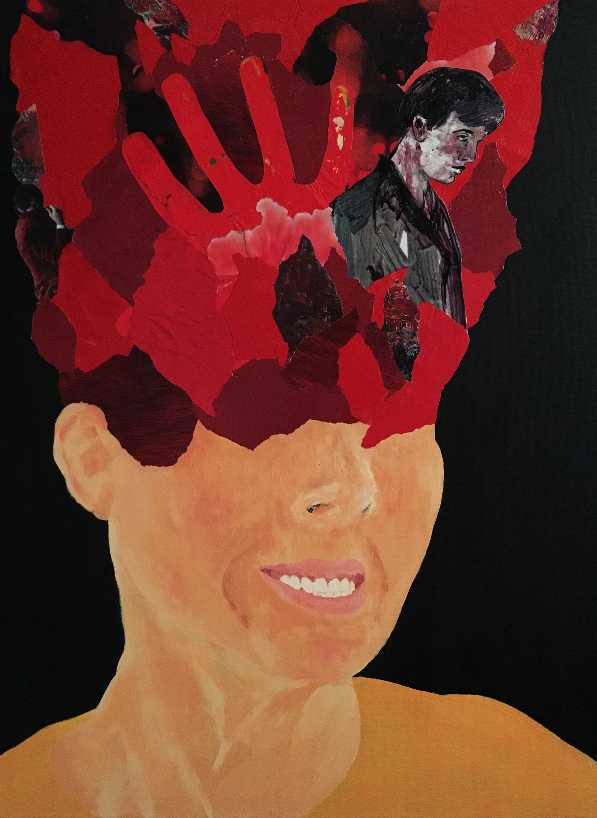 Never-Ending Struggle ; 18x24" canvas, acrylic paint, magazine scraps, Mod-Podge (2019)