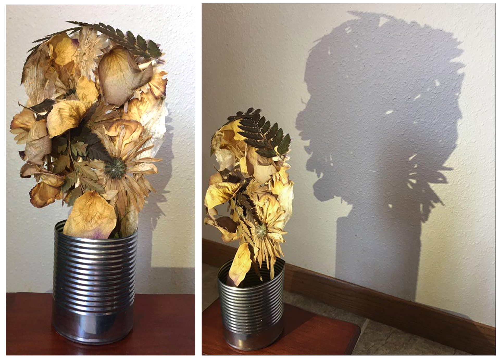 Through the Years pressed ; flowers, can, wooden dowel, and hot glue (2020)