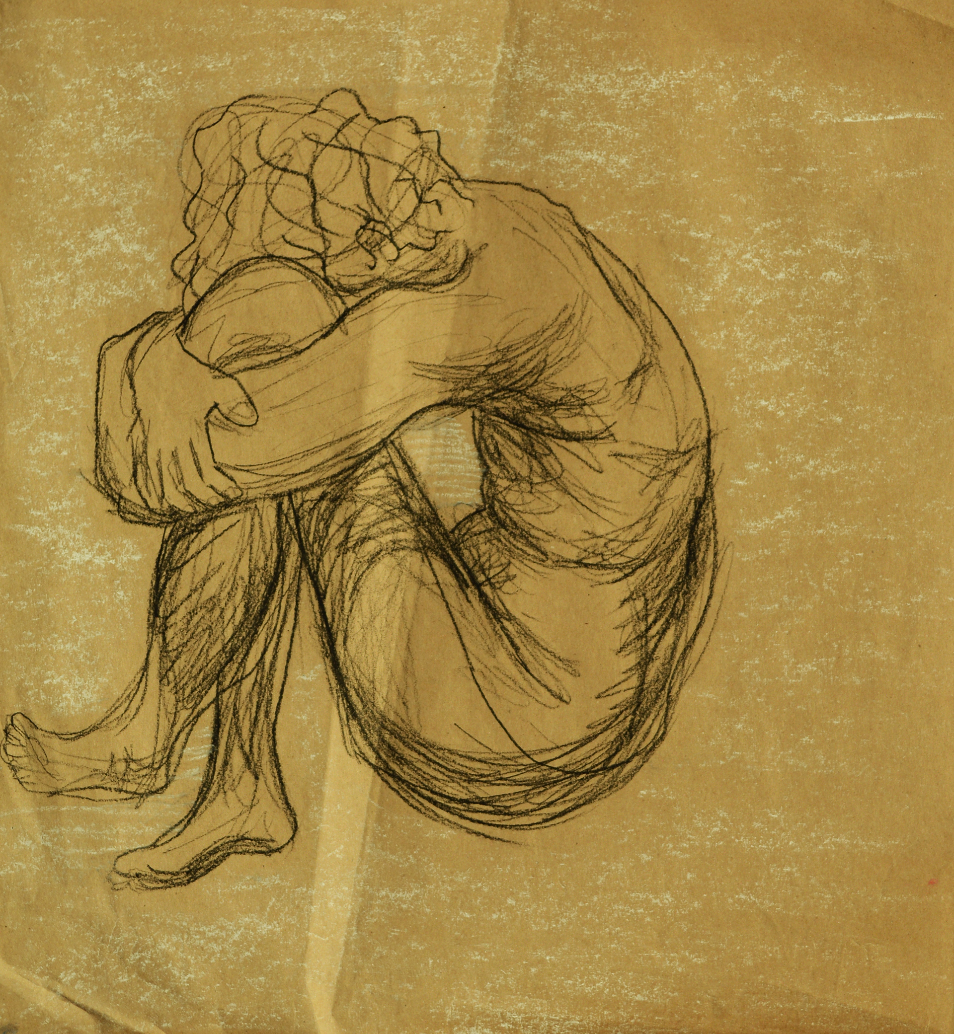Reverse David II ; 18x19.5" conte crayon on brown kraft paper (2019)