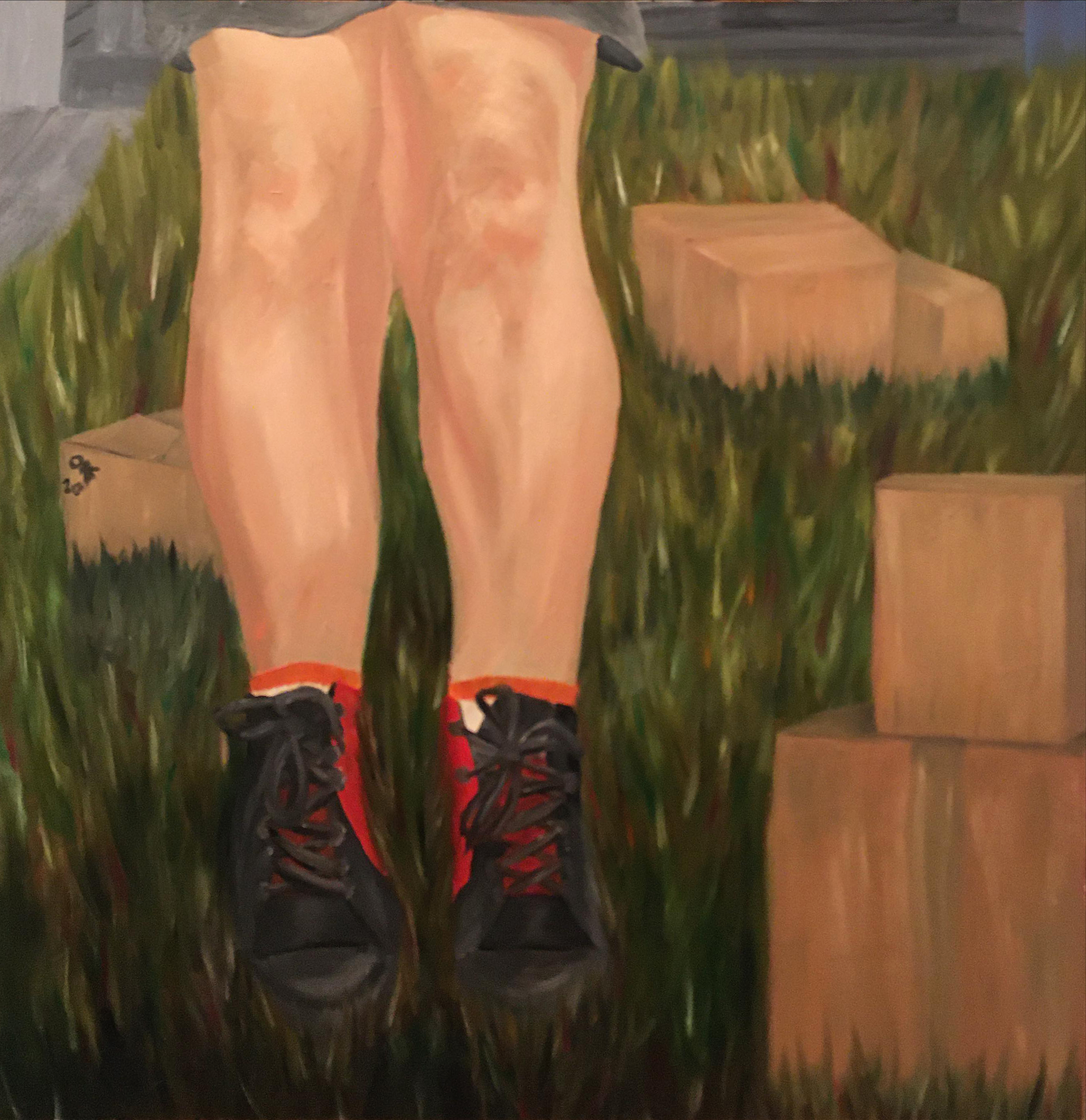 The In-Between ; 23.5x23.5" wood board, acrylic and oil paint (2020)