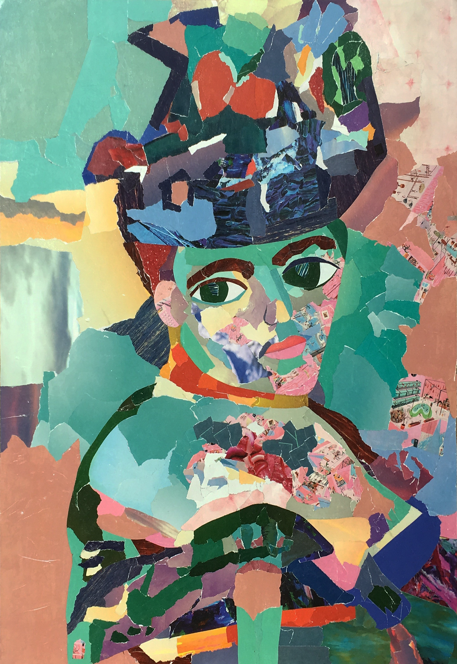 Recreation of "Woman with a Hat" 18x24" collage on cardboard (2019)