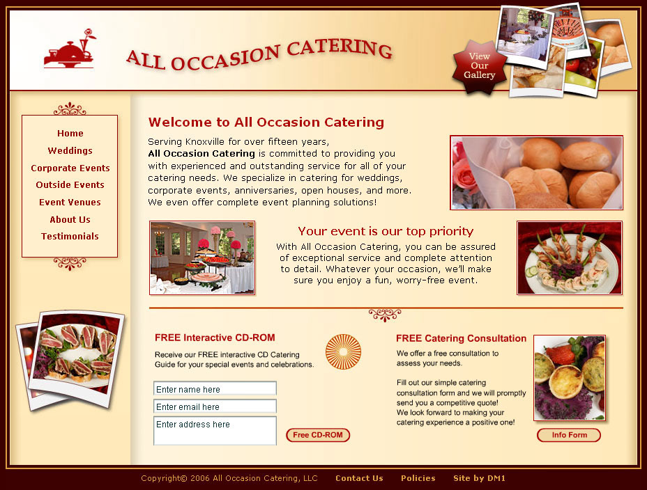 html/css/js caterer / events website
