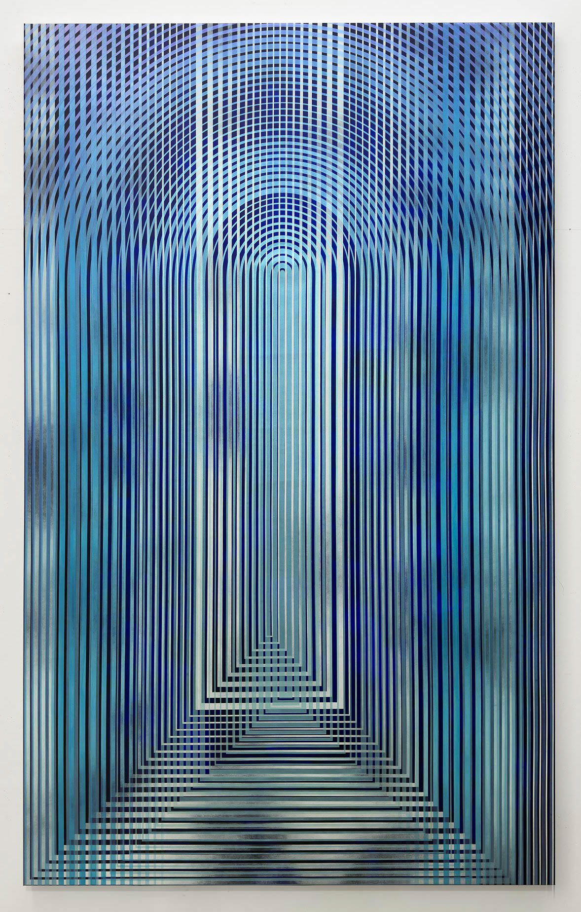 dissymétrie 8 azurée - acryliques et acryliques iridescentes sur toile - 200 x 125 cm - 2026