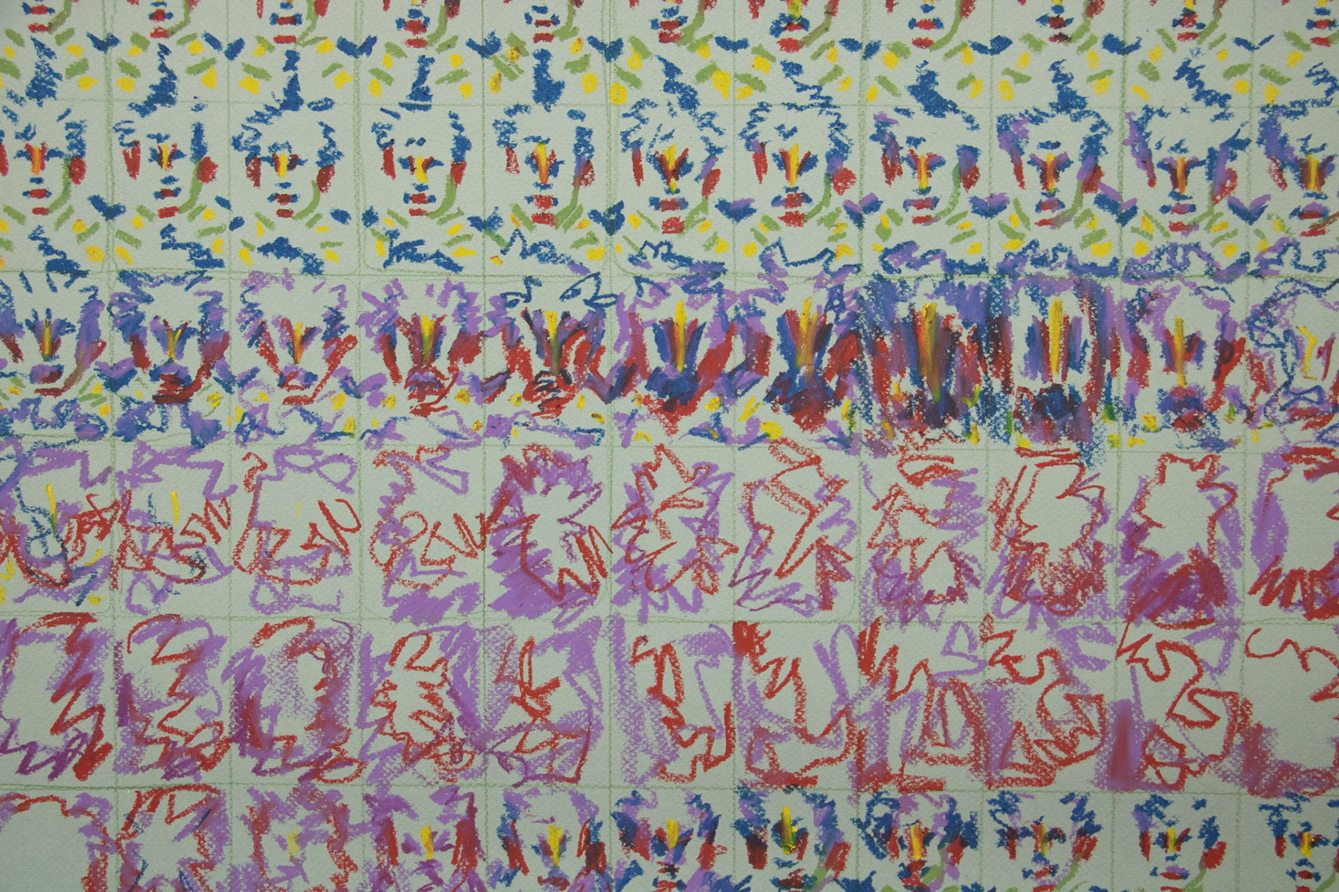 Portrait of Young Men, animation, pastel, mixed media, and colored pencil, 2024