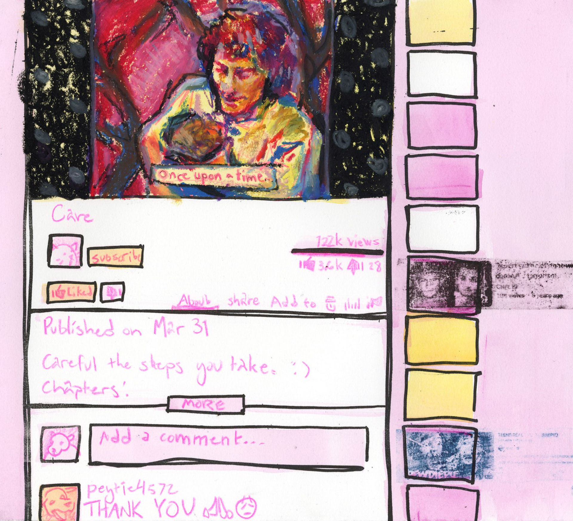 Care, pastel, colored pencil, gouache, and photo litho transfer on xante print, 10" x 11", 2024